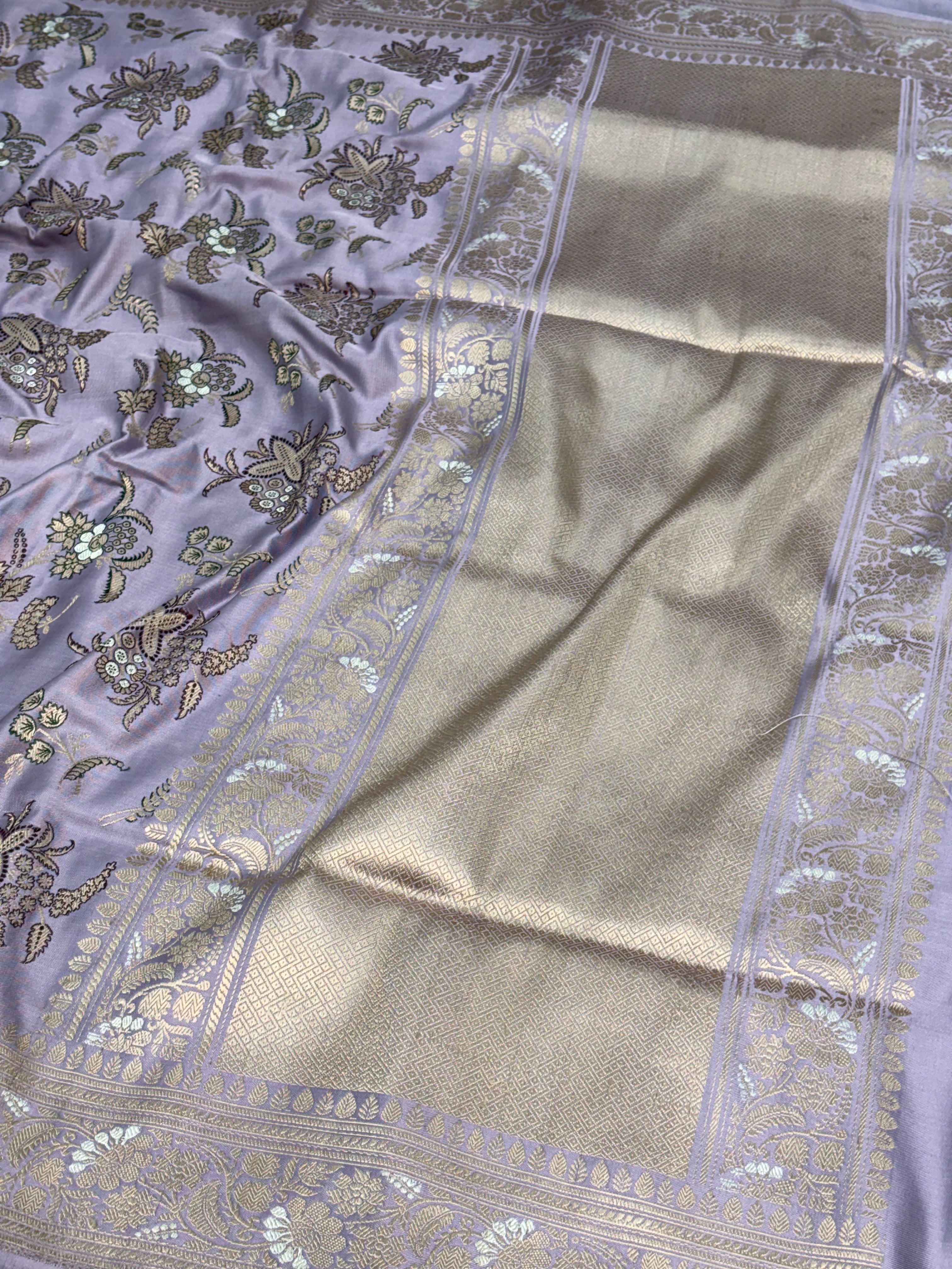 Lavender Banarasi Pure Katan Silk Iktara Meenakari Jaal Weaving Saree