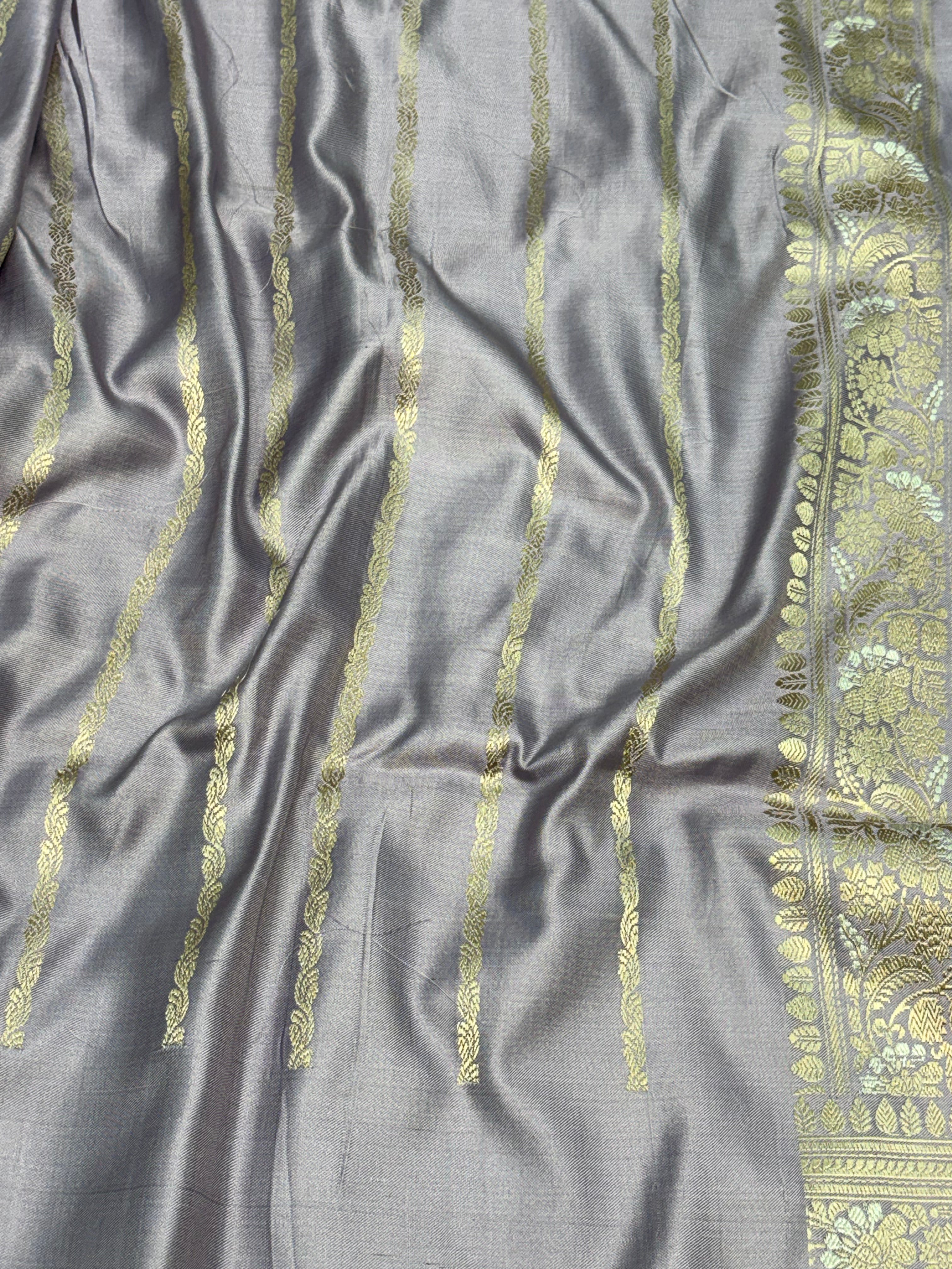 Lavender Banarasi Pure Katan Silk Iktara Meenakari Jaal Weaving Saree