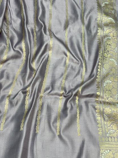 Lavender Banarasi Pure Katan Silk Iktara Meenakari Jaal Weaving Saree