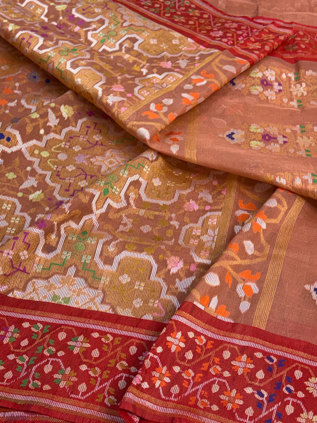 Light Peach Pure Banarasi Kora Jamdani Saree