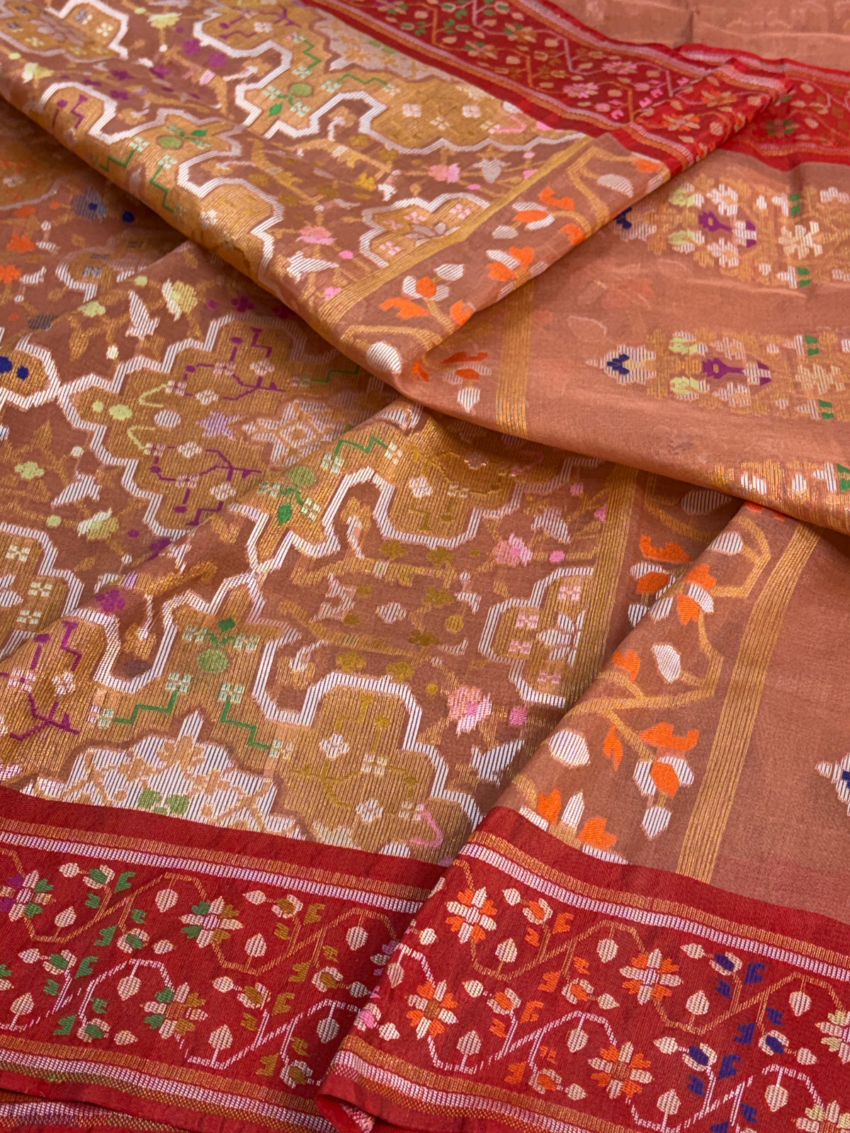 Light Peach Pure Banarasi Kora Jamdani Saree