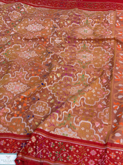 Light Peach Pure Banarasi Kora Jamdani Saree
