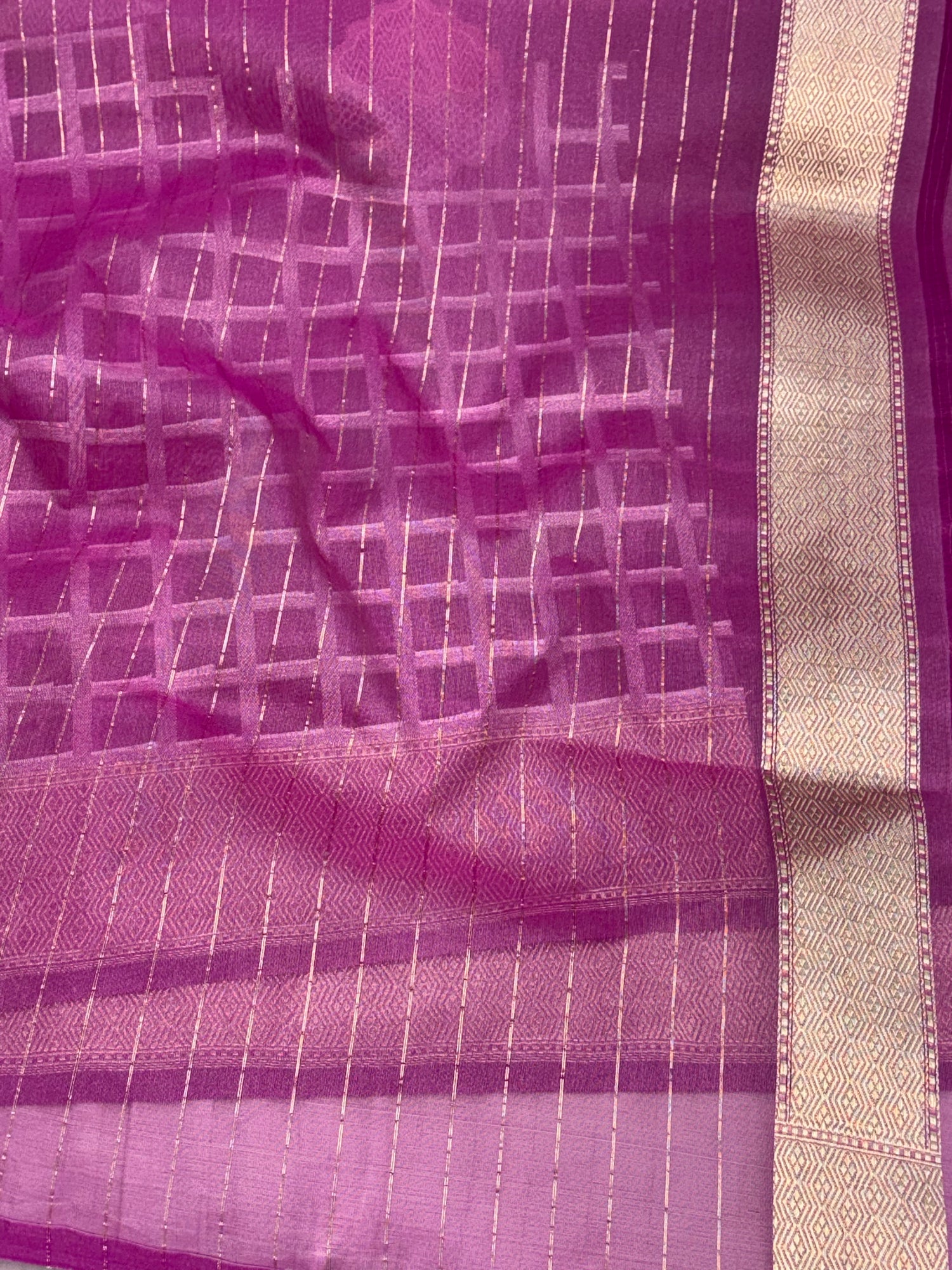 Baby Pink Banarasi Pure Kora Silk Saree with Pink Border