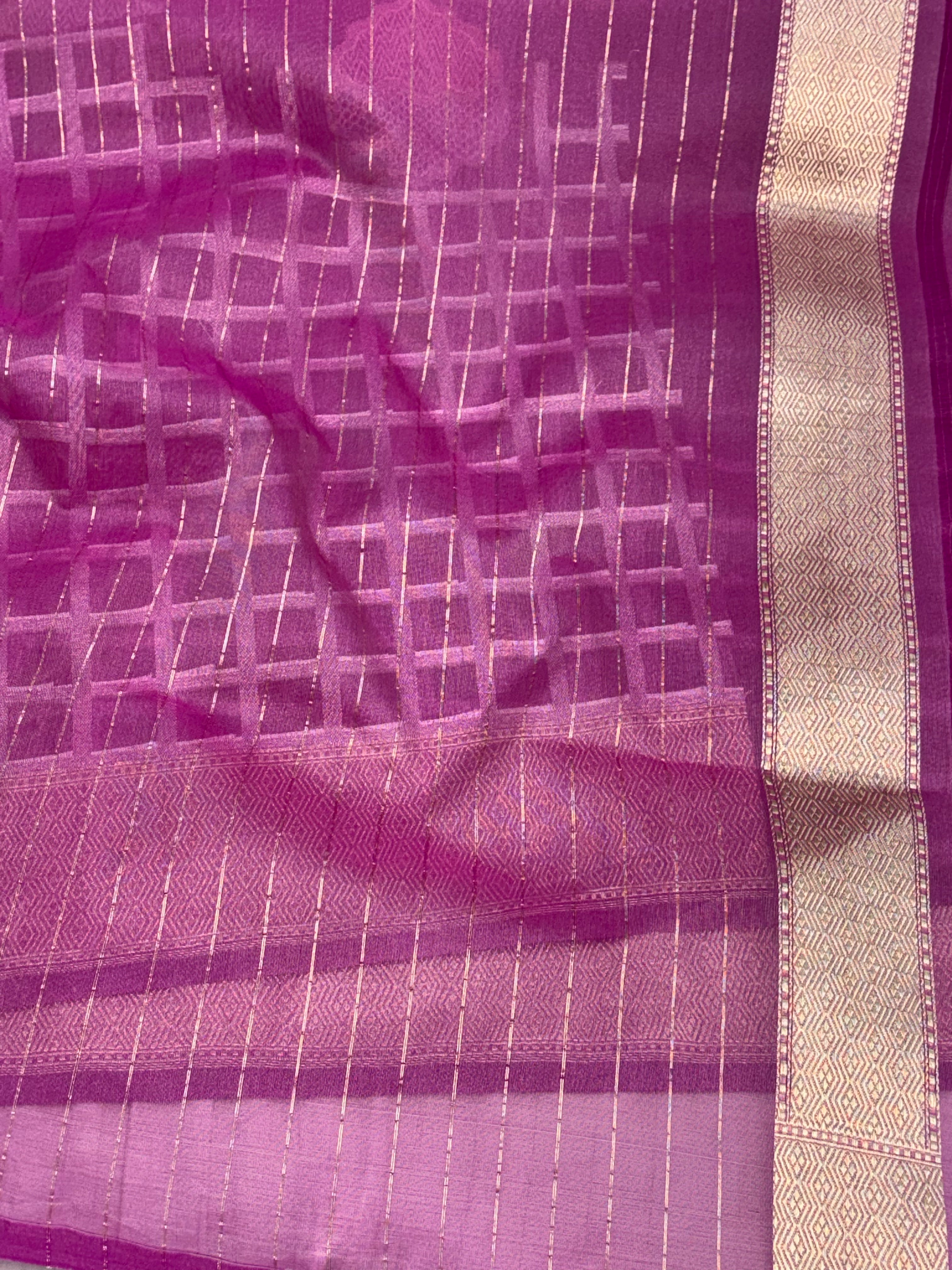 Baby Pink Banarasi Pure Kora Silk Saree with Pink Border