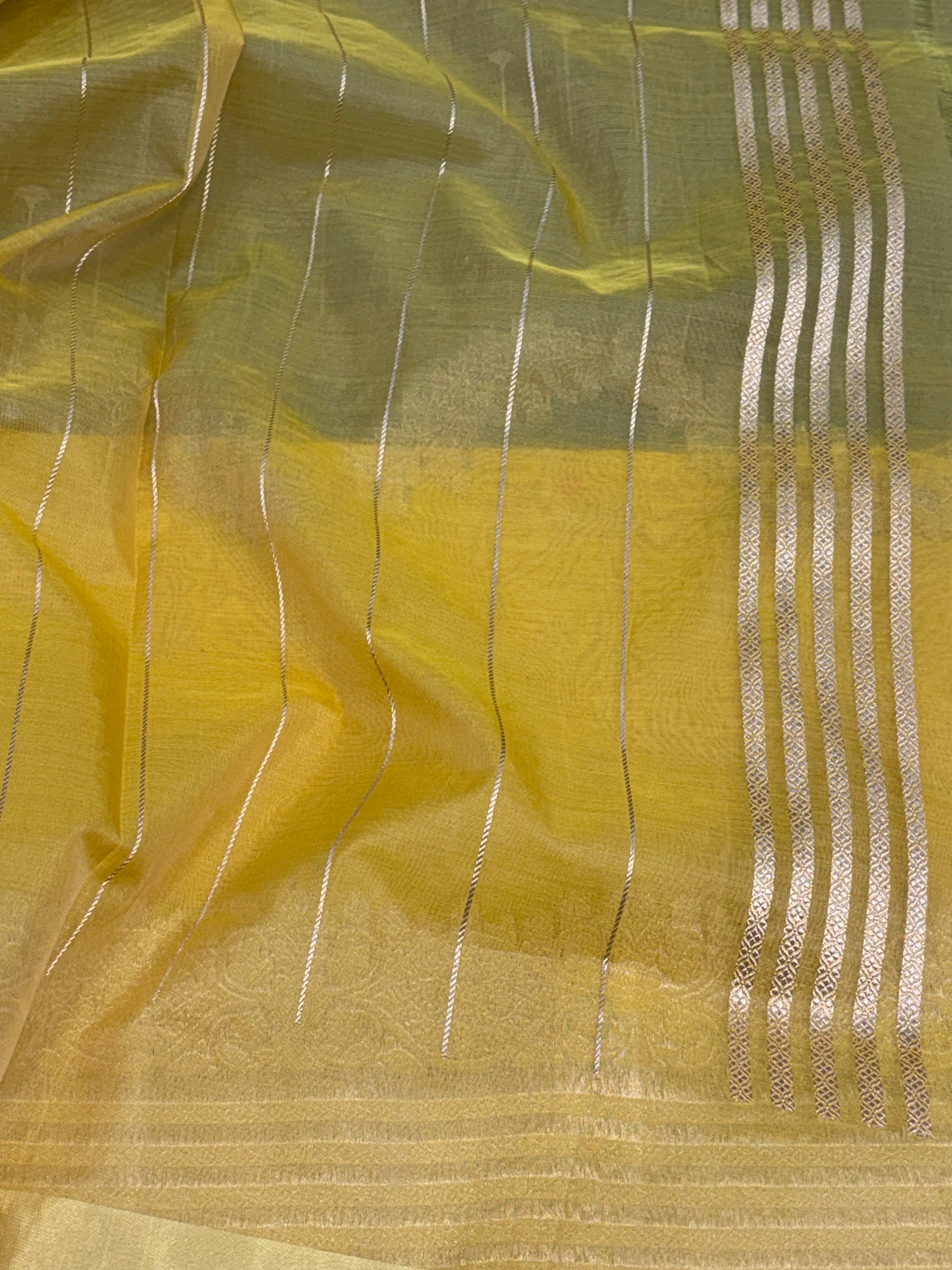 Grey and Yellow Designer Banarasi Pure Kora Silk Saree