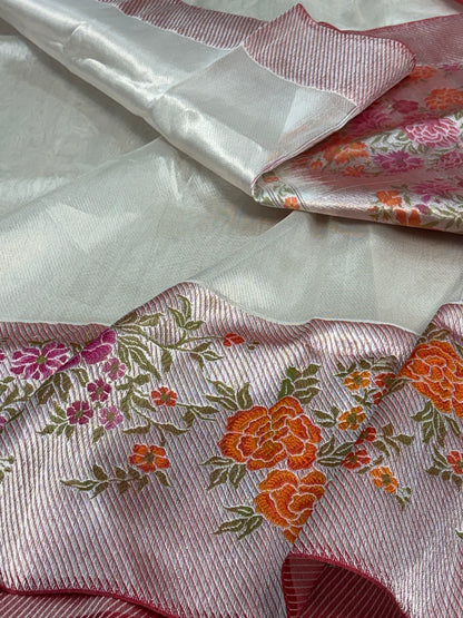 Ivory Banarasi Handwoven Pure Tissue Silk Saree
