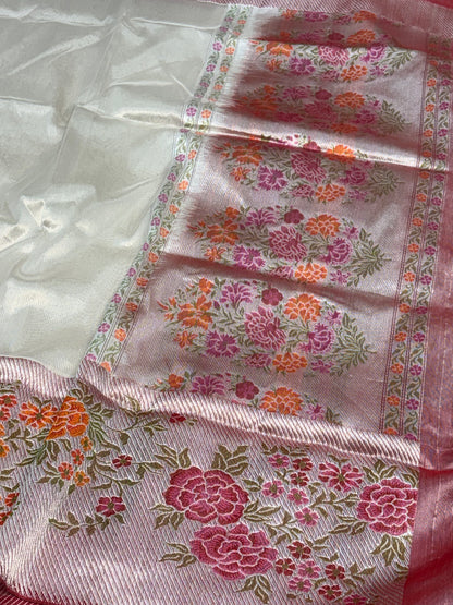 Ivory Banarasi Handwoven Pure Tissue Silk Saree