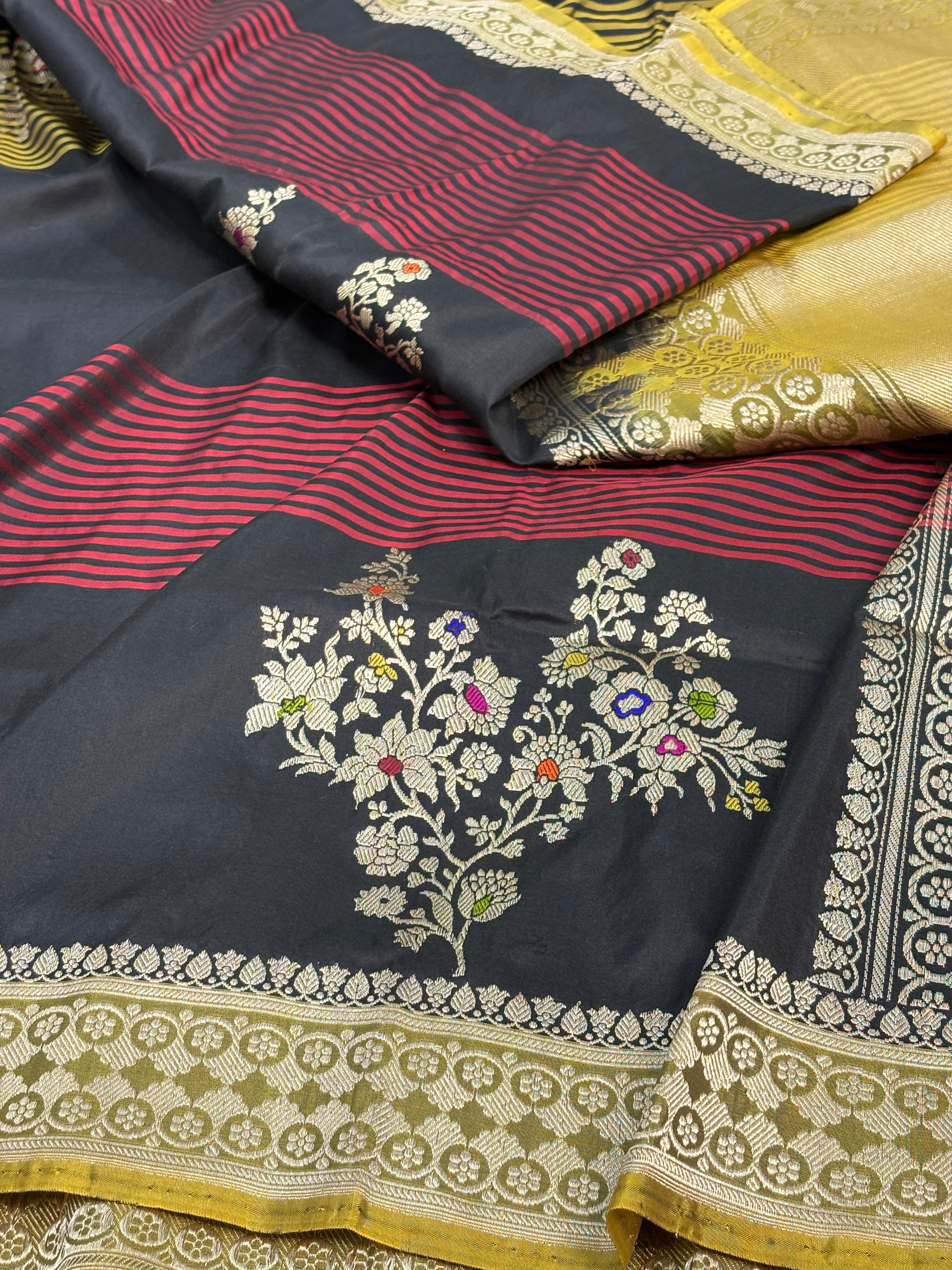 Designer Banarasi Pure Katan Silk Saree with Gulfam Meenakari Floral Buta