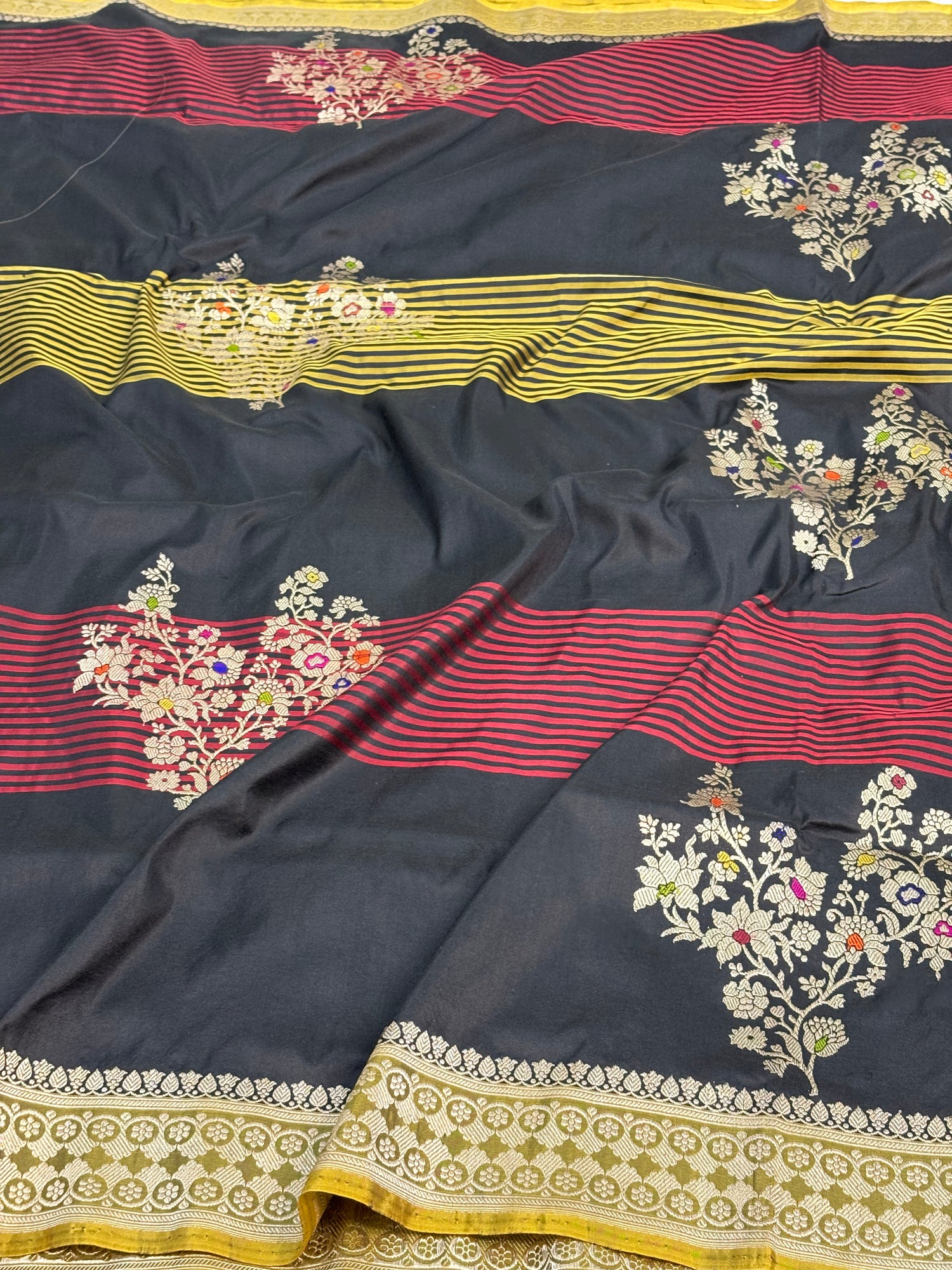 Designer Banarasi Pure Katan Silk Saree with Gulfam Meenakari Floral Buta