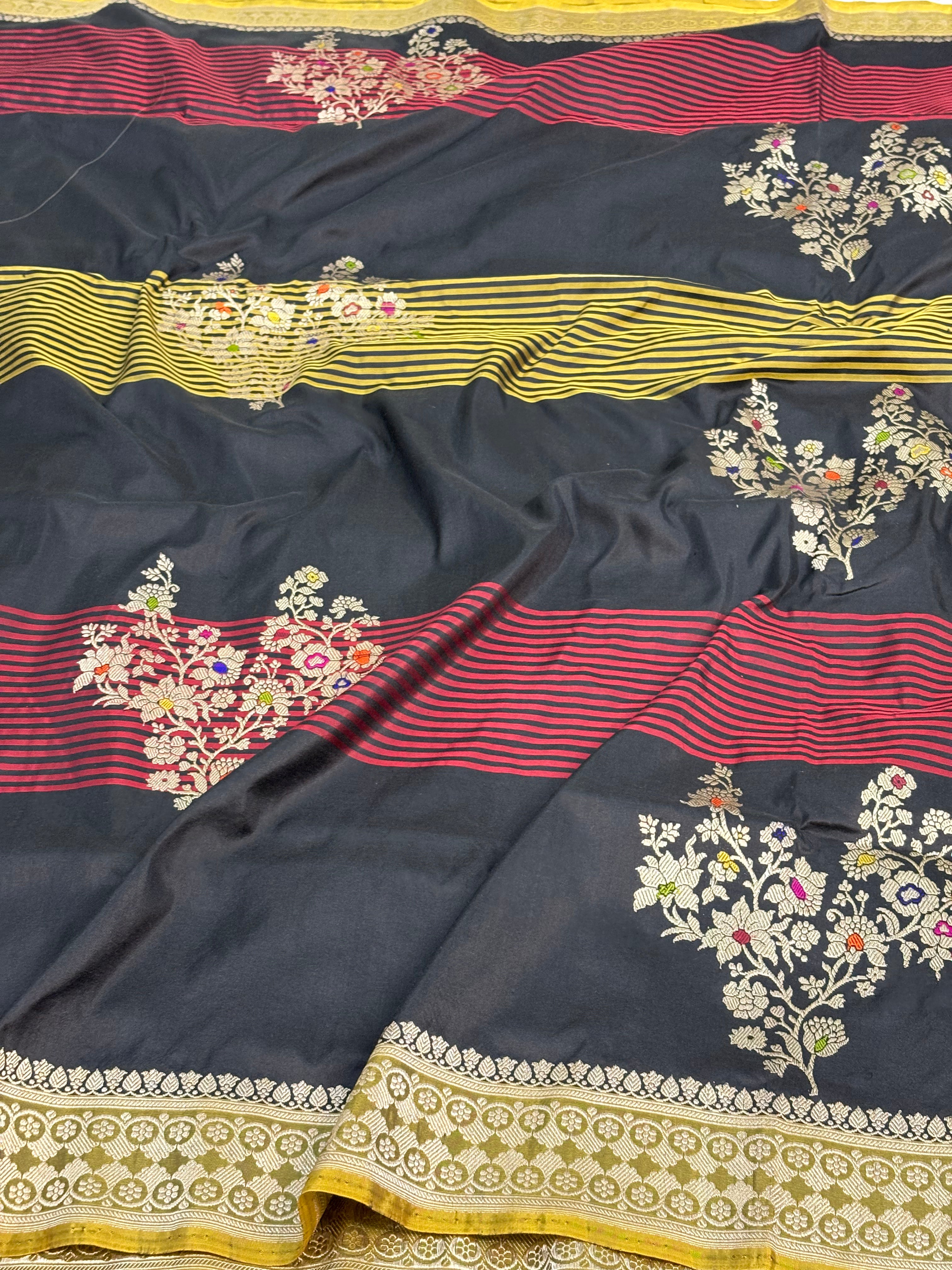 Designer Banarasi Pure Katan Silk Saree with Gulfam Meenakari Floral Buta