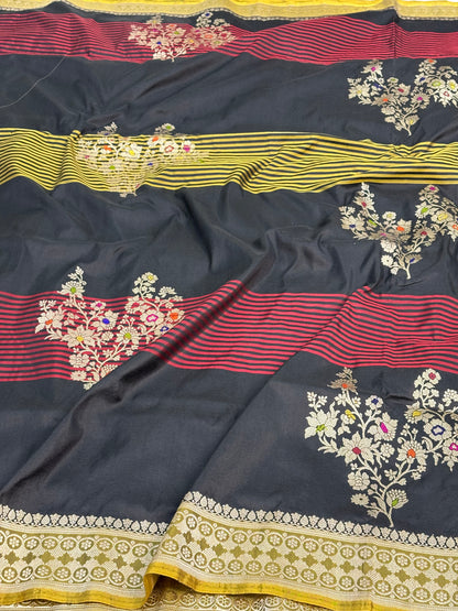 Designer Banarasi Pure Katan Silk Saree with Gulfam Meenakari Floral Buta