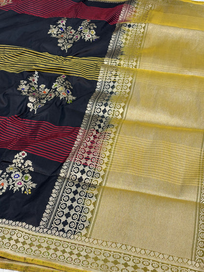 Designer Banarasi Pure Katan Silk Saree with Gulfam Meenakari Floral Buta