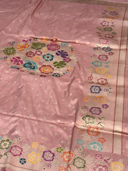 Baby Pink Banarasi Pure Katan Silk Saree