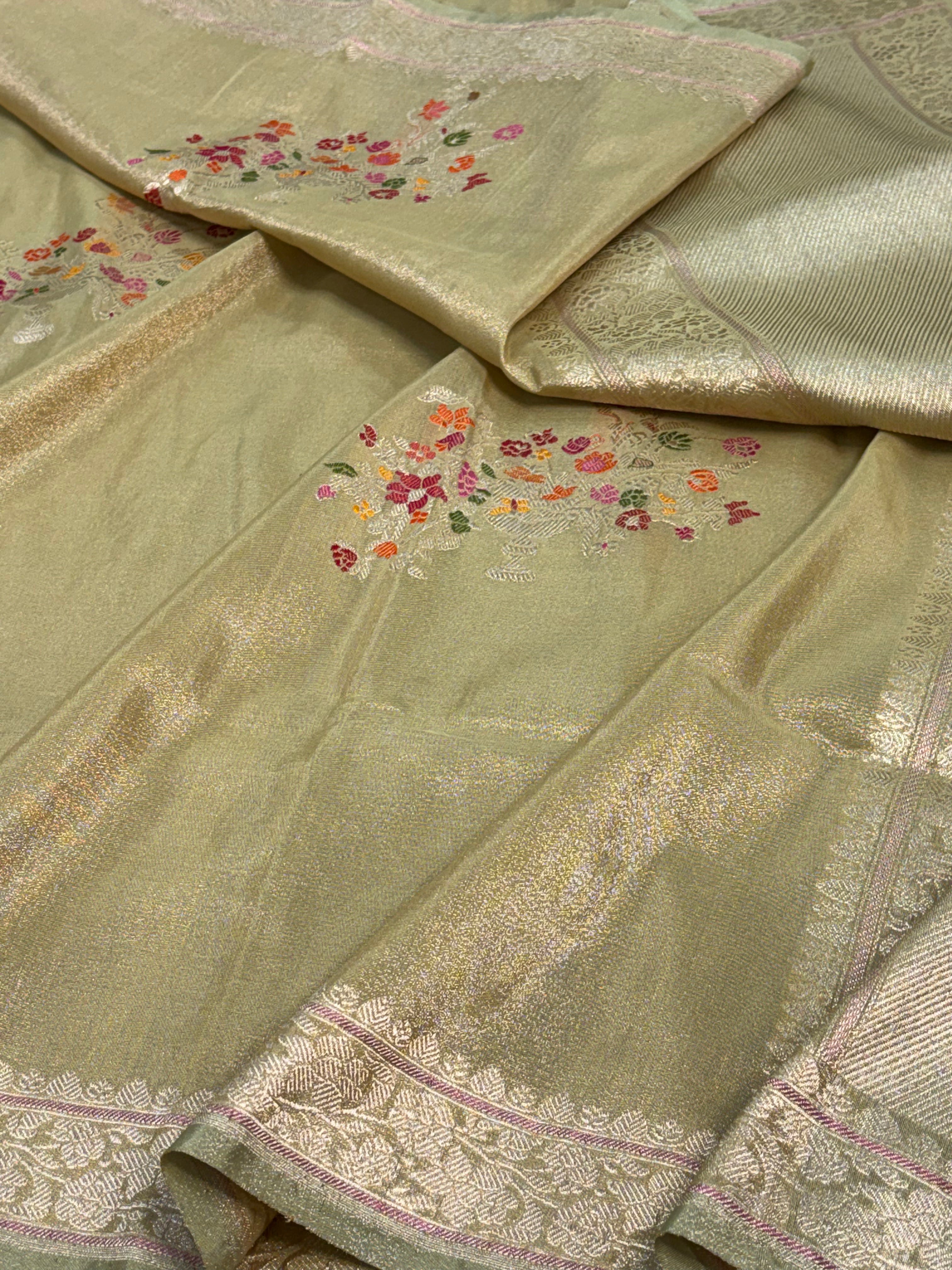 Sage Green Handwoven Tissue Katan Silk Saree
