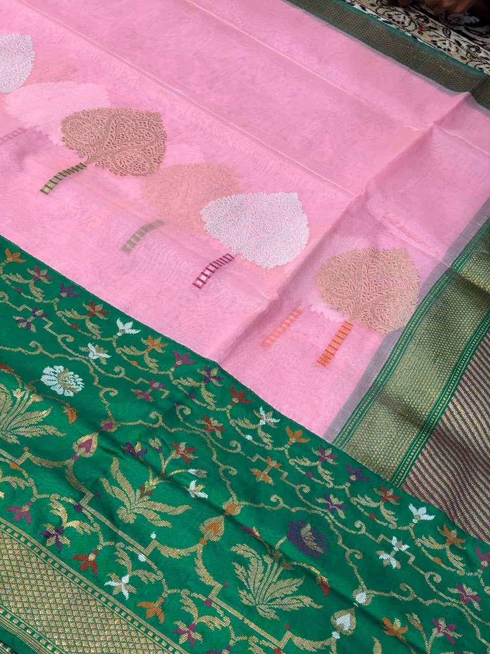 Baby Pink Banarasi Kora Silk Handwoven Saree
