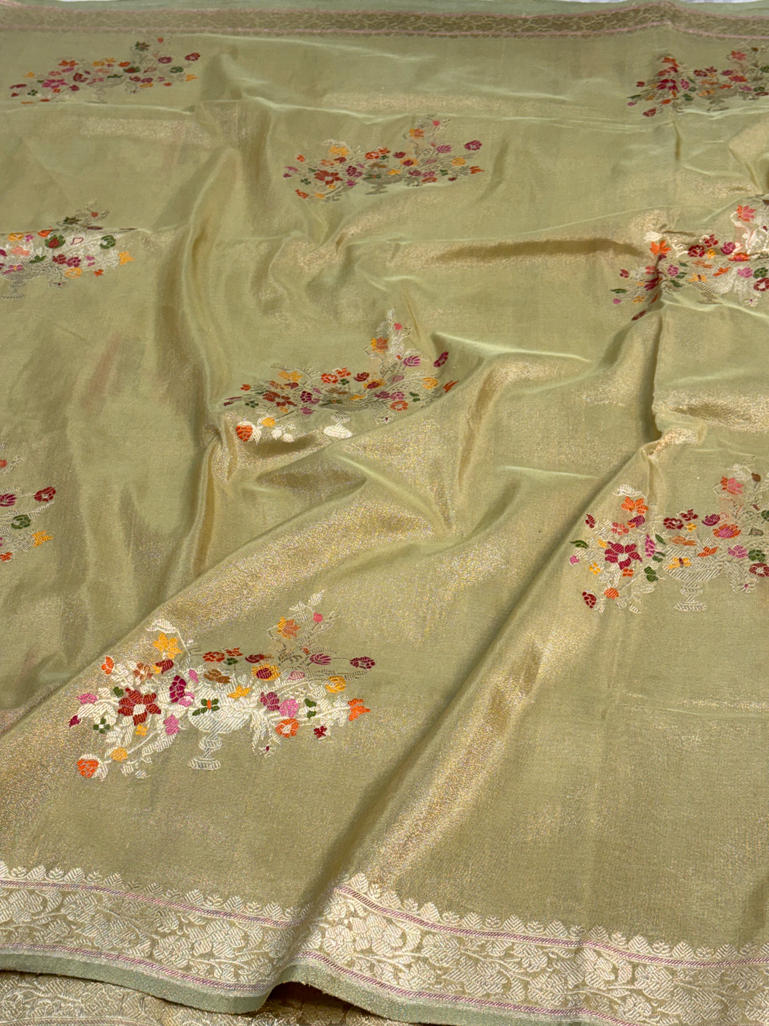 Sage Green Handwoven Tissue Katan Silk Saree