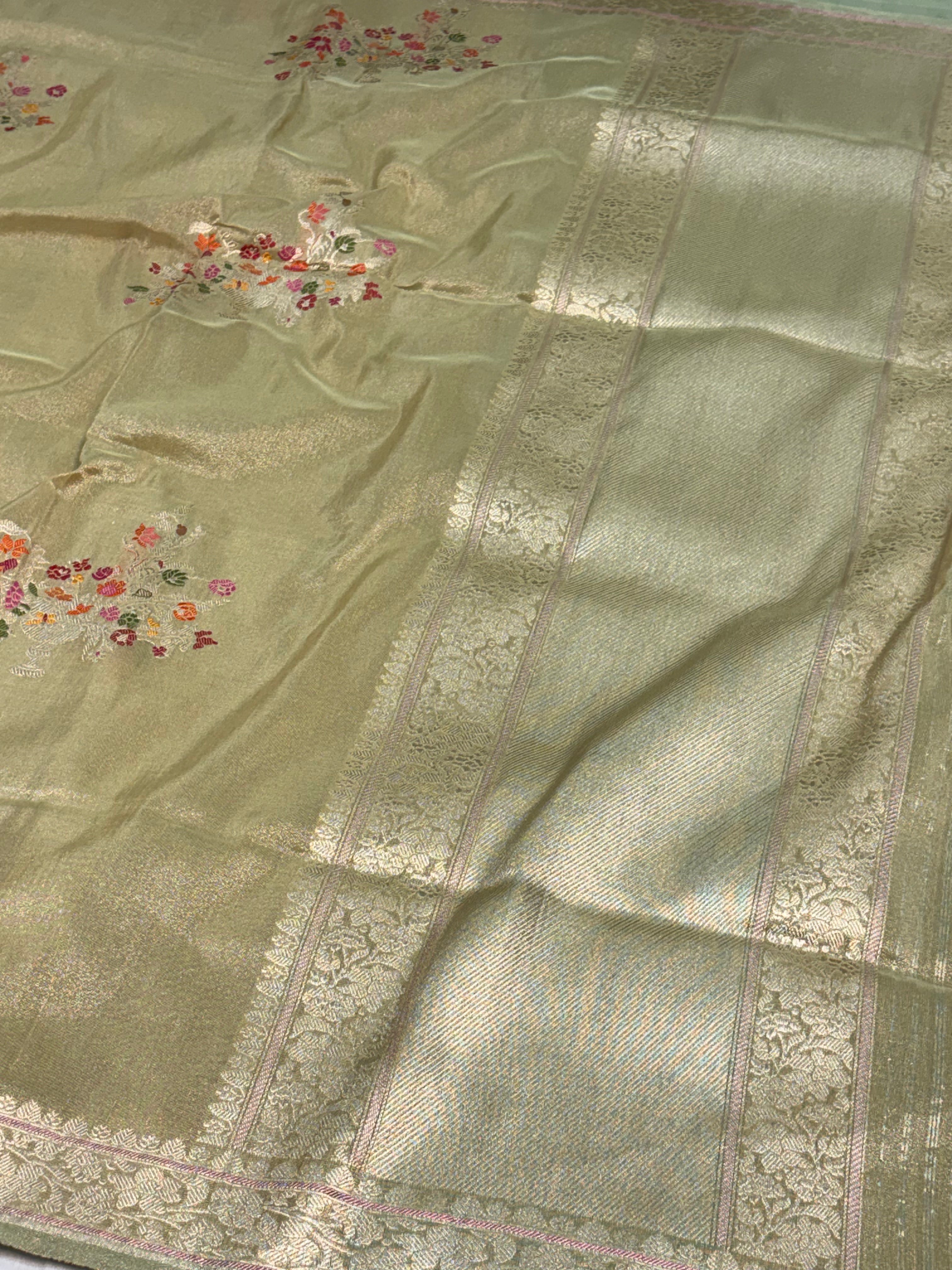Sage Green Handwoven Tissue Katan Silk Saree