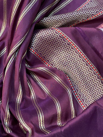 Peach Pink Banarasi Kora Silk Handwoven Saree