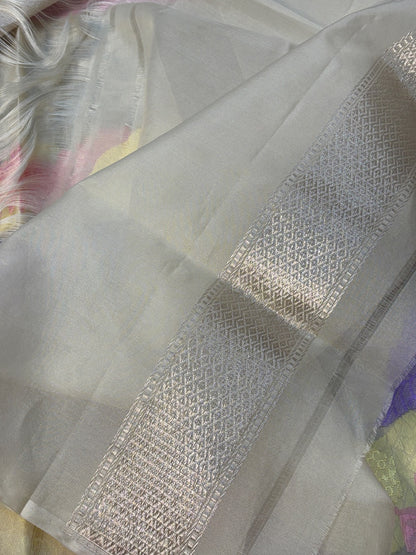 Ivory Banarasi Katan Kora Silk Handwoven Saree