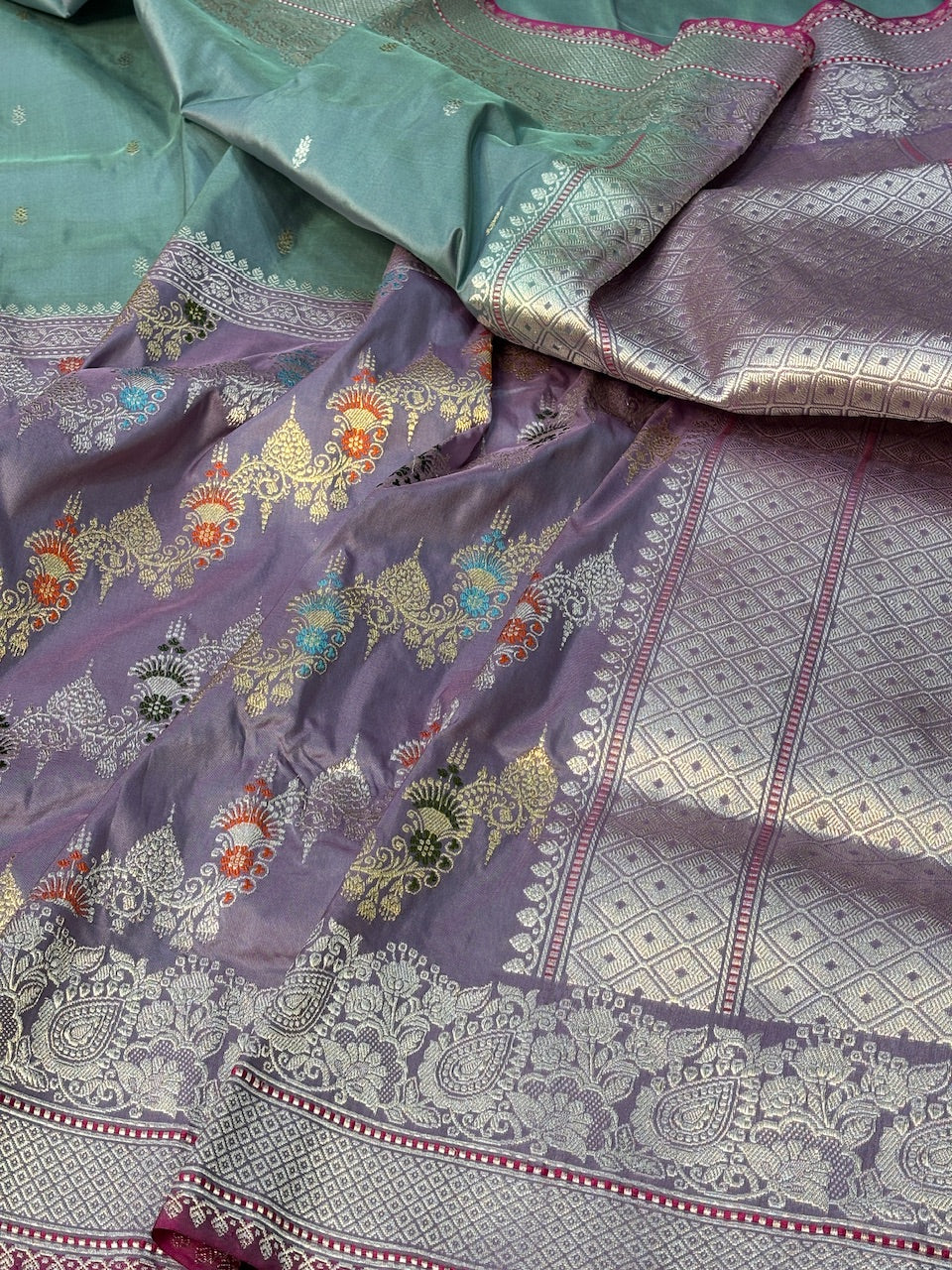 Sea Green Pure Banarasi Katan Silk Handwoven Saree