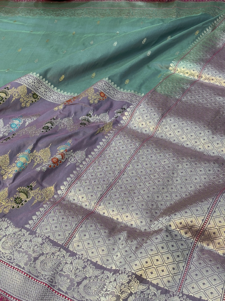 Sea Green Pure Banarasi Katan Silk Handwoven Saree
