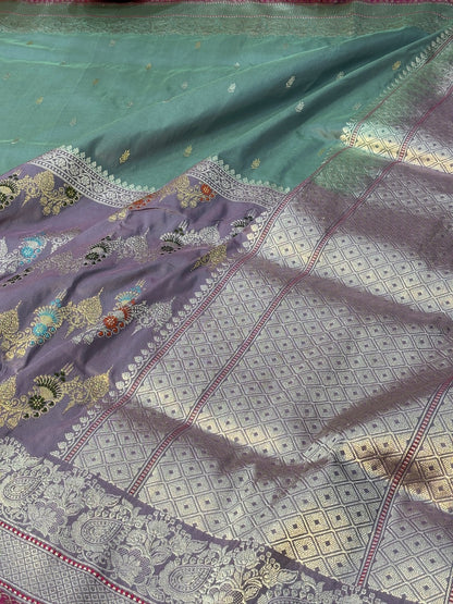 Sea Green Pure Banarasi Katan Silk Handwoven Saree