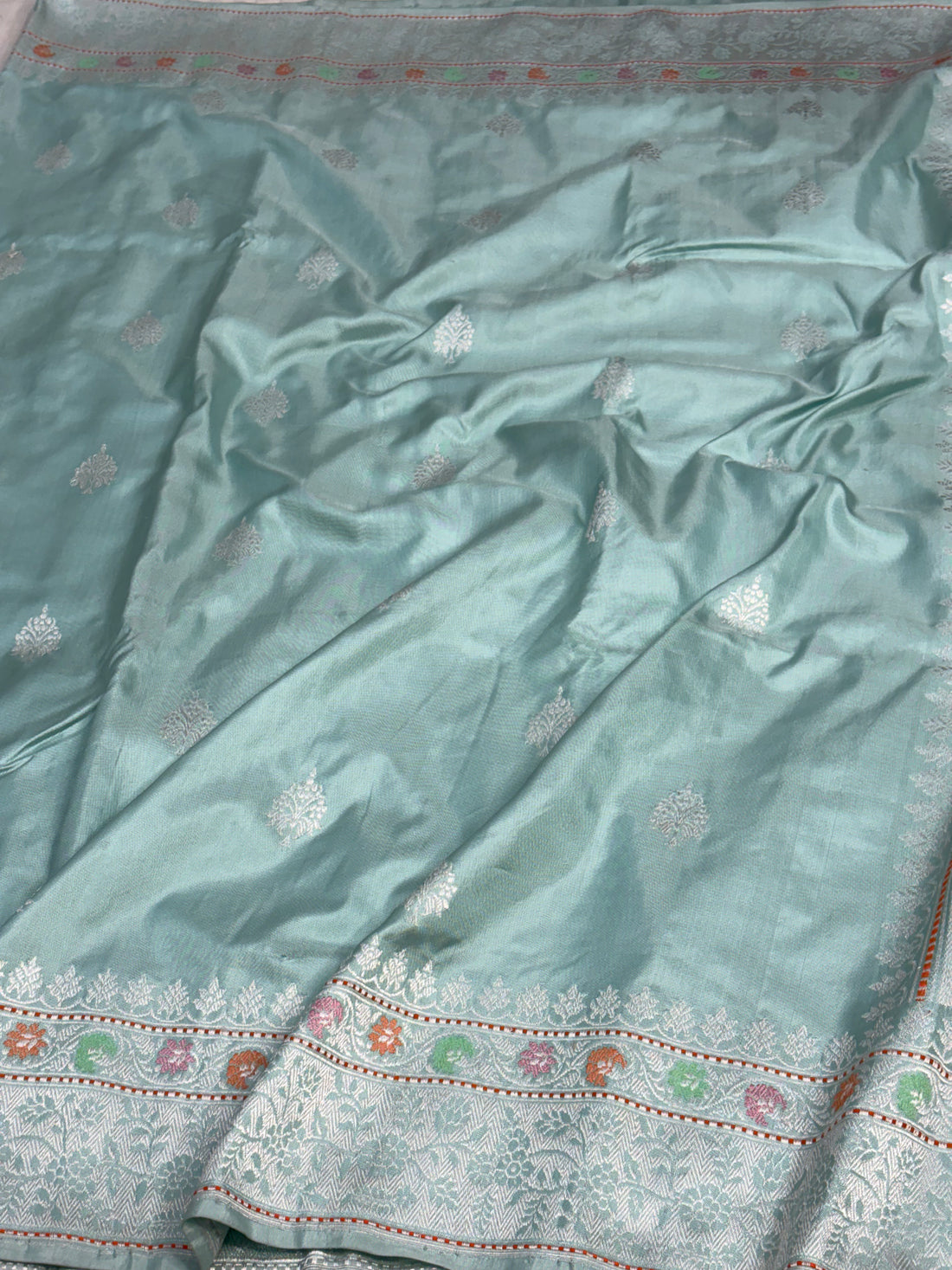 Teal Blue Banarasi Handwoven Pure Katan Silk Saree