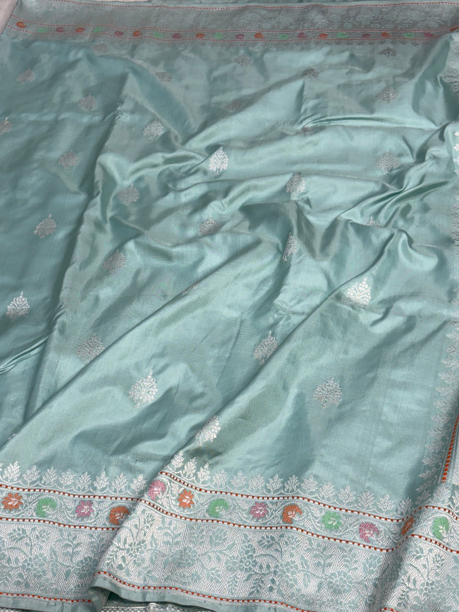 Teal Blue Banarasi Handwoven Pure Katan Silk Saree
