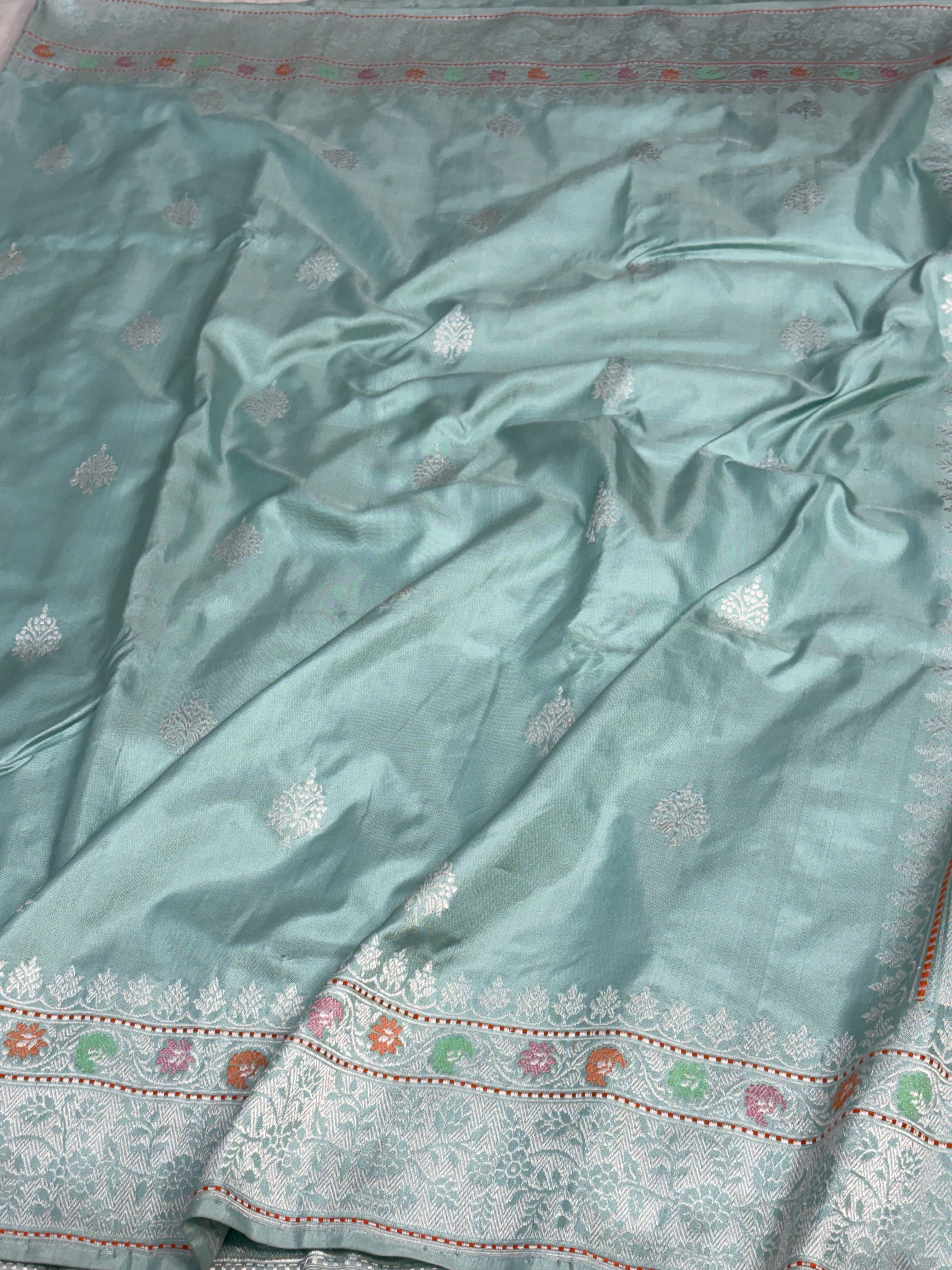 Teal Blue Banarasi Handwoven Pure Katan Silk Saree