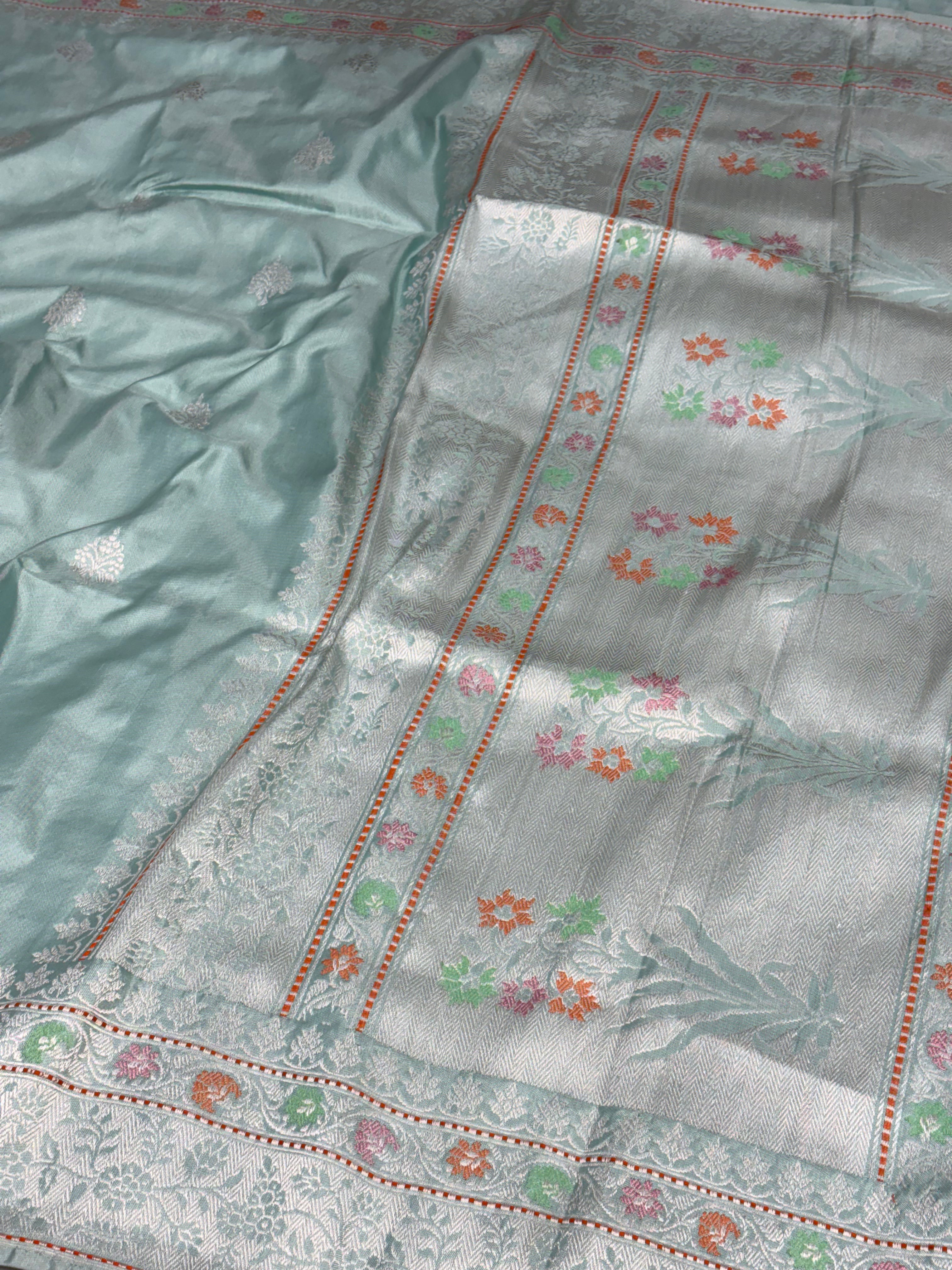 Teal Blue Banarasi Handwoven Pure Katan Silk Saree