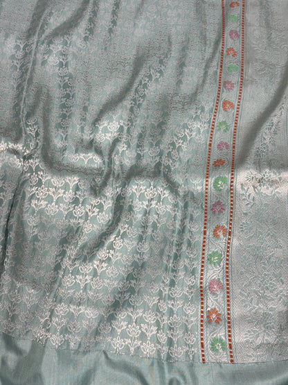 Teal Blue Banarasi Handwoven Pure Katan Silk Saree