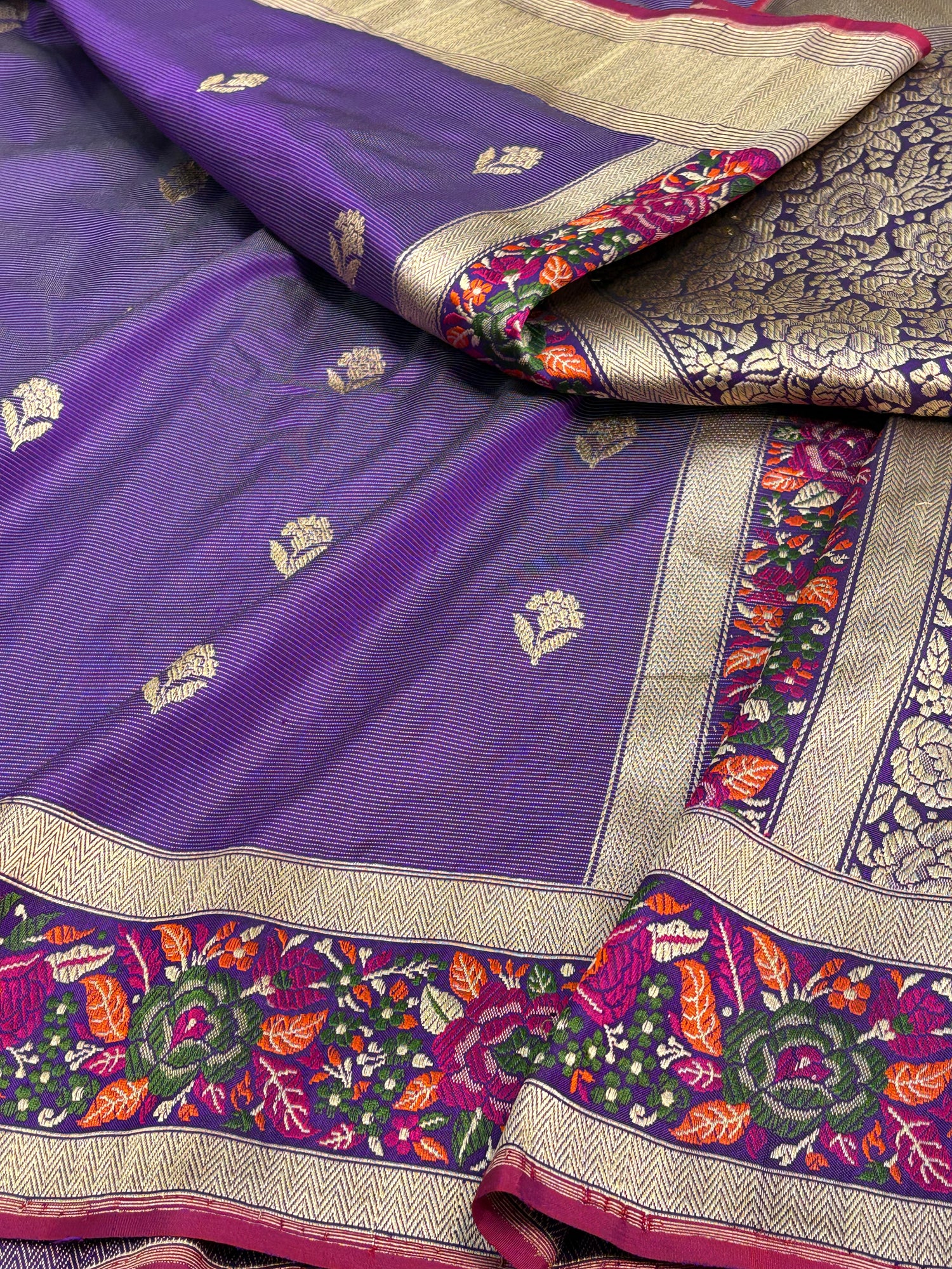 Purple Banarasi Handwoven Pure Katan Silk Iktara Saree
