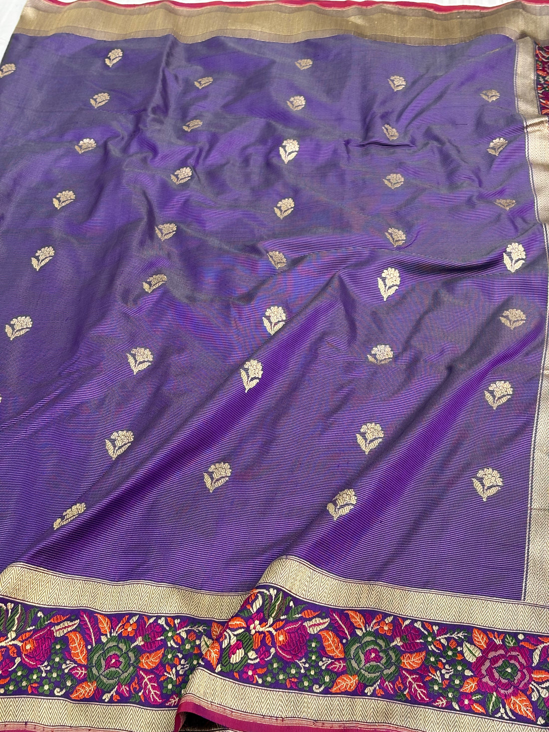 Purple Banarasi Handwoven Pure Katan Silk Iktara Saree