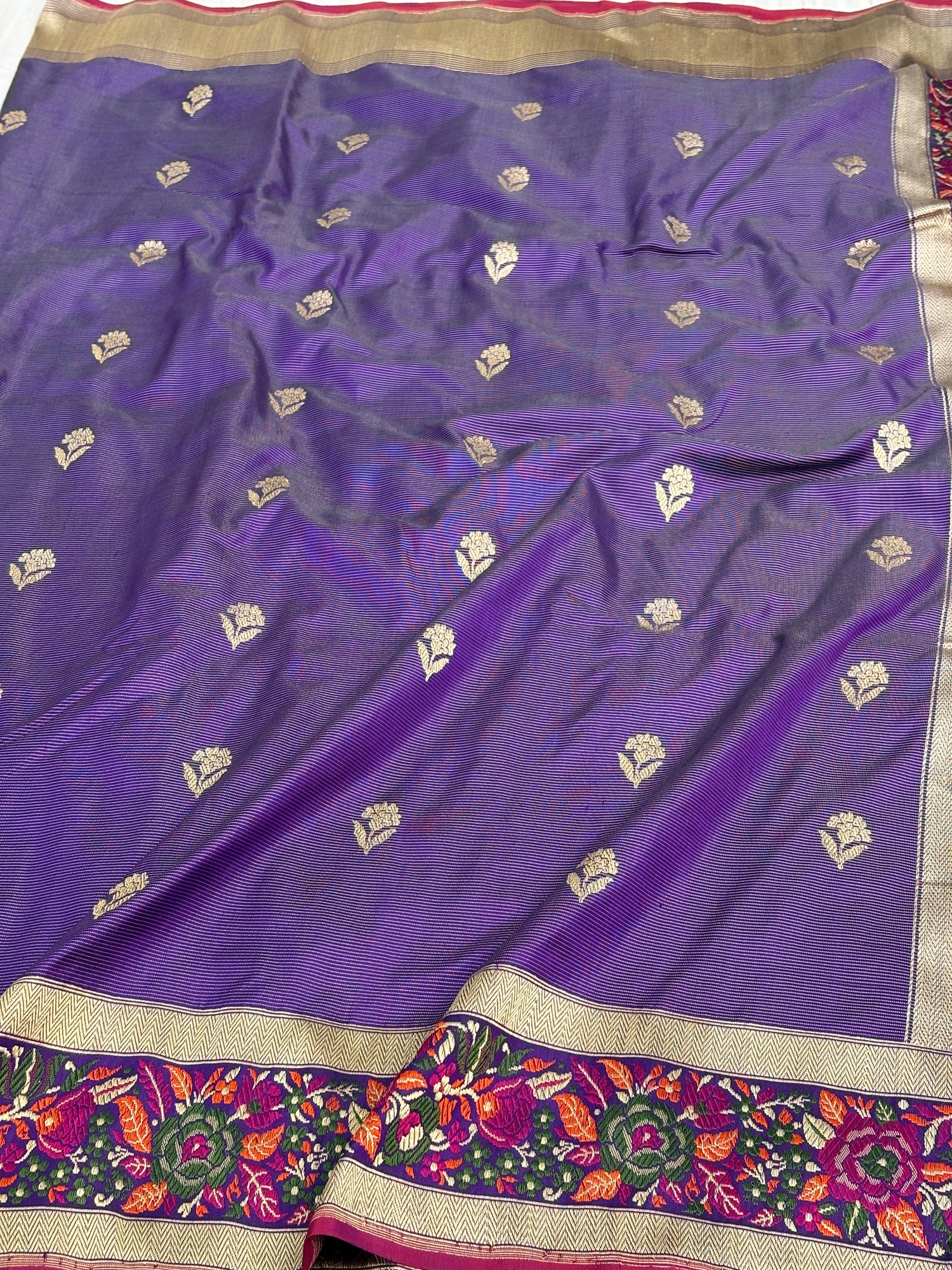 Purple Banarasi Handwoven Pure Katan Silk Iktara Saree
