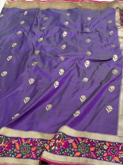 Purple Banarasi Handwoven Pure Katan Silk Iktara Saree