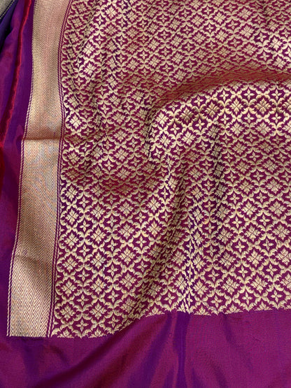 Purple Banarasi Handwoven Pure Katan Silk Iktara Saree