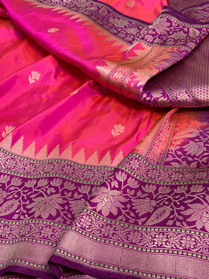 Pink Banarasi Handwoven Pure Katan Silk Iktara Saree