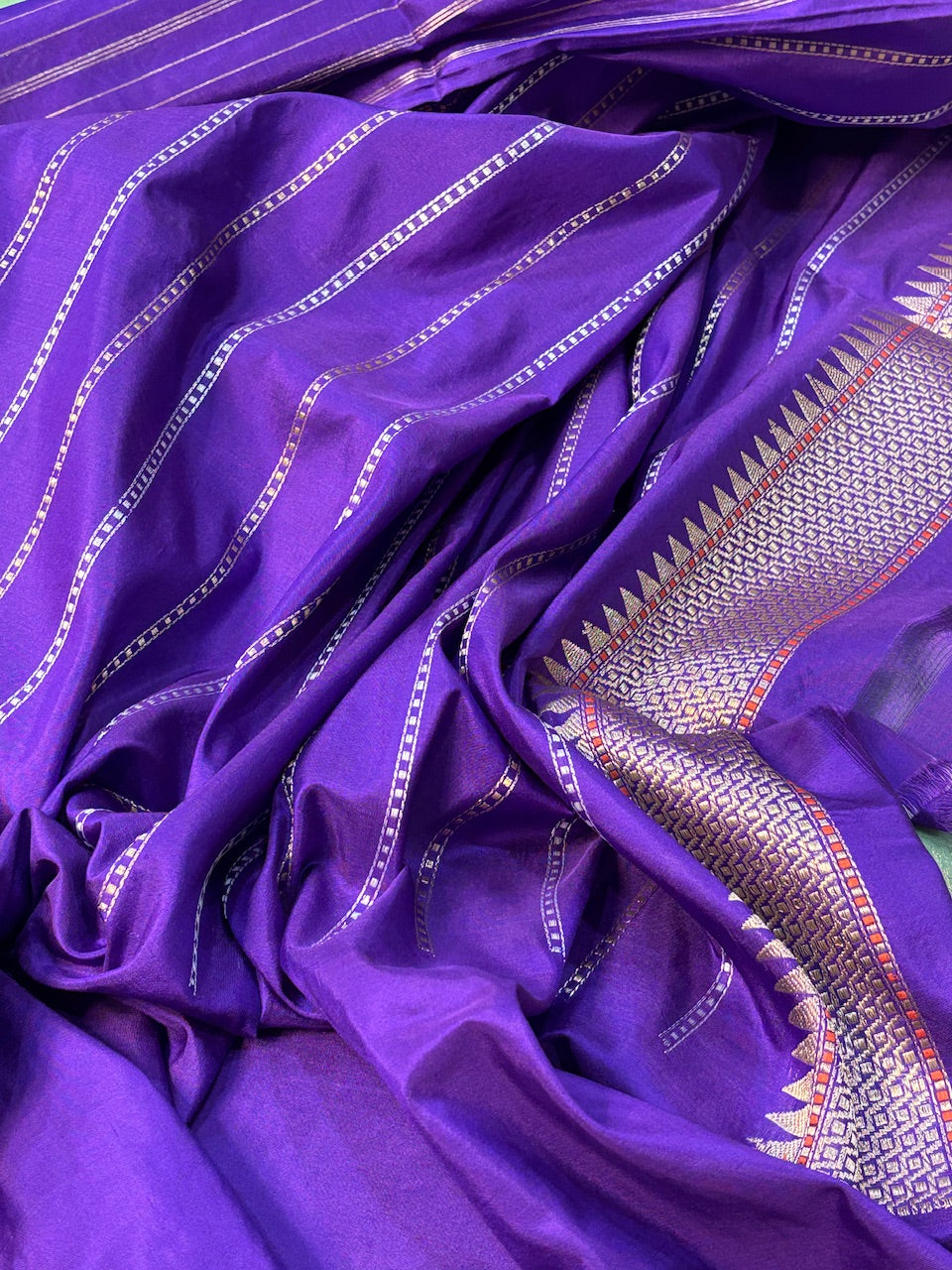 Sea Green Banarasi Kora Silk Handwoven Saree