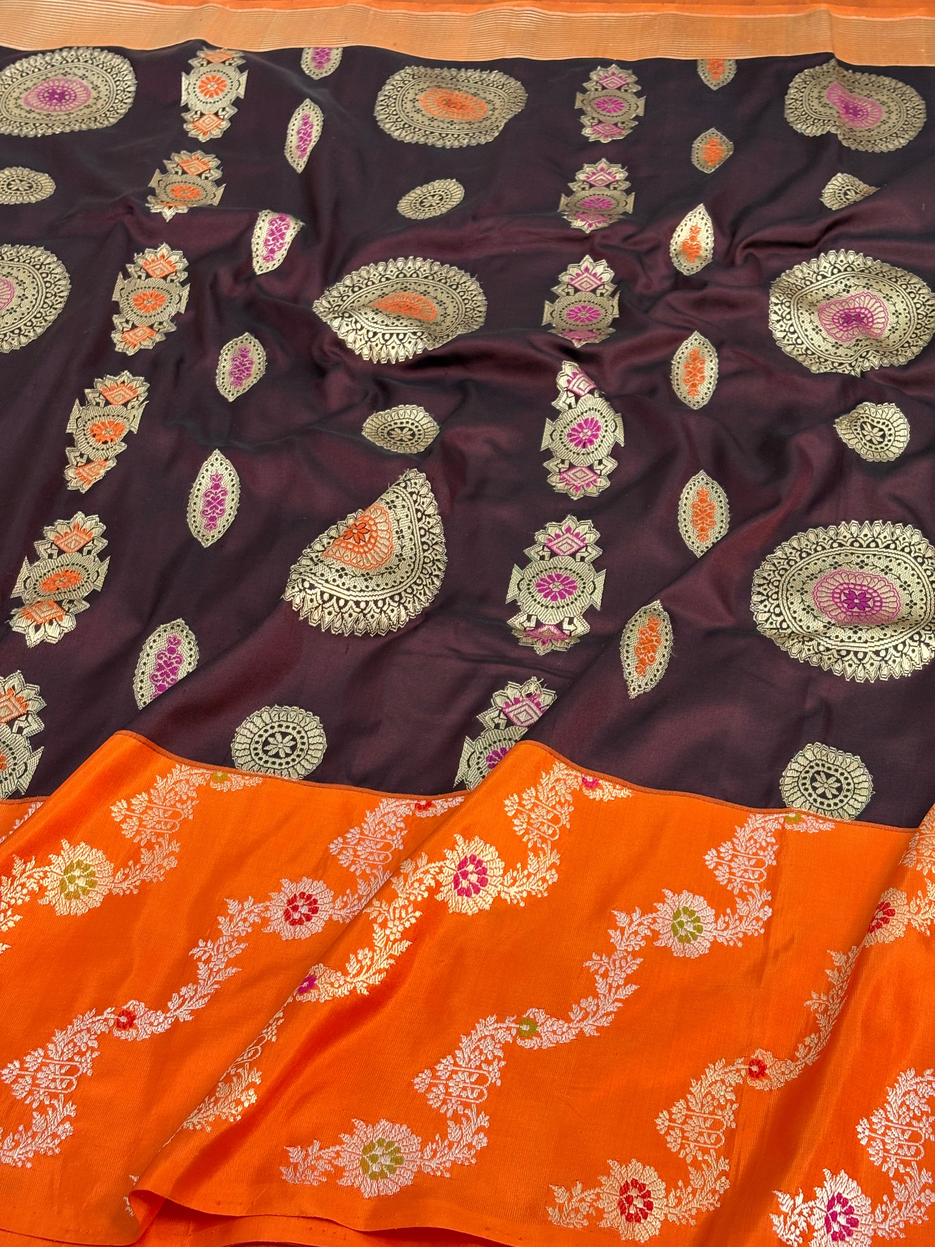 Brown Banarasi Handwoven Pure Katan Silk Saree