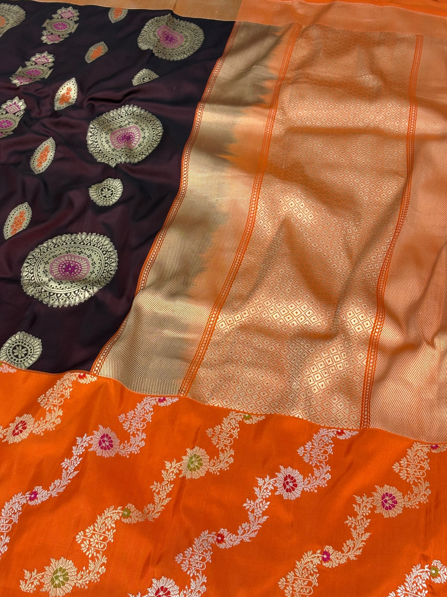 Brown Banarasi Handwoven Pure Katan Silk Saree