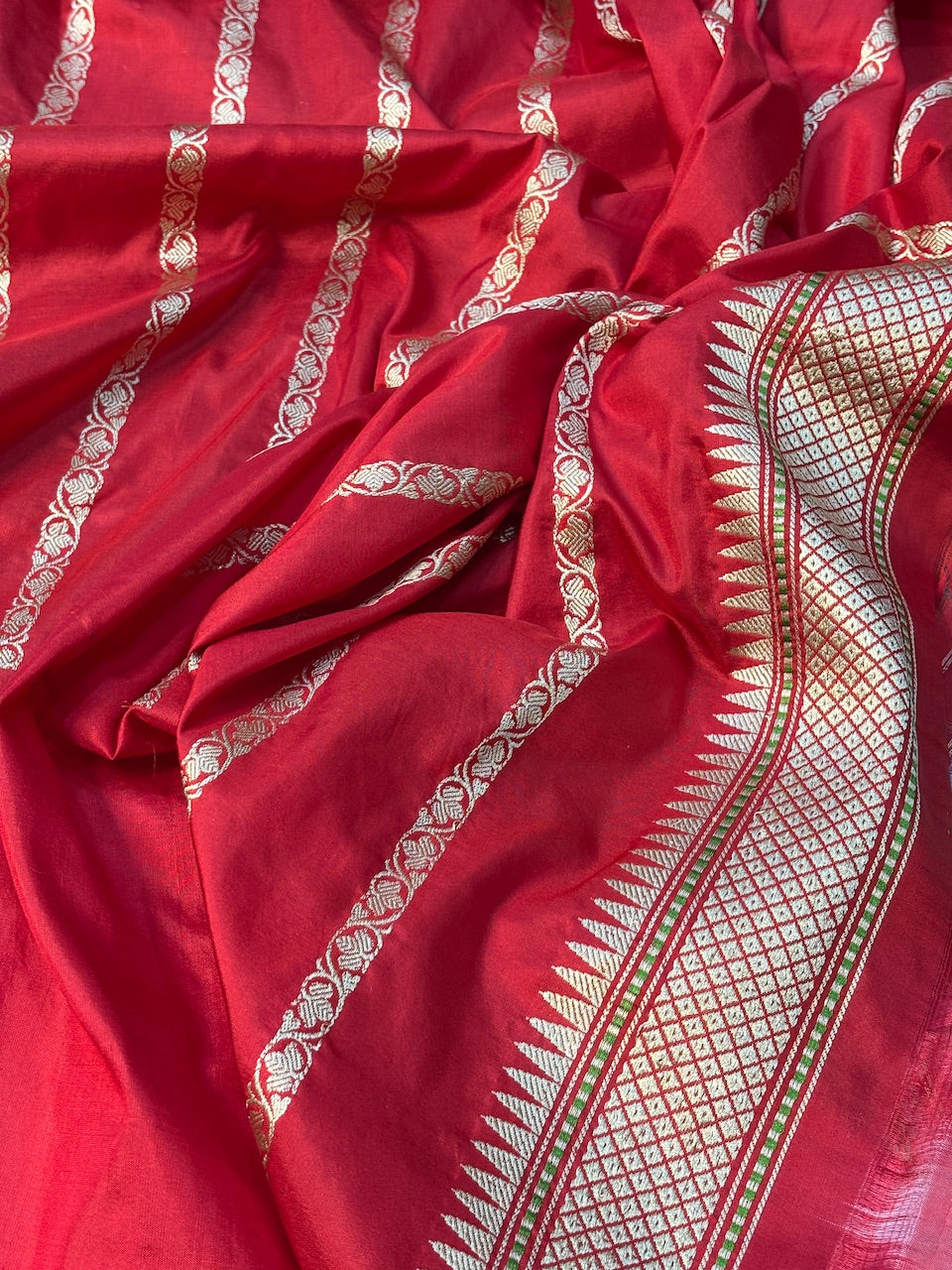 Sea Blue With Red Border Pure Banarasi Ektara  Silk Handwoven Saree