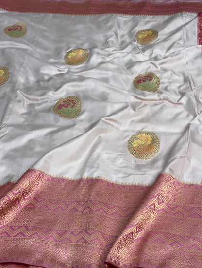 Water Baby Pink Banarasi Pure Katan Silk Iktara Saree