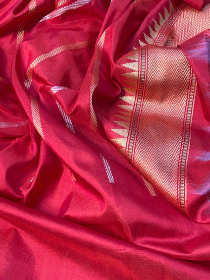 Peach Banarasi Katan Tissue Silk Handwoven Saree