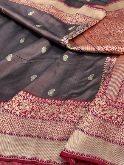 Brown Banarasi Handwoven Pure Katan Silk Iktara Saree