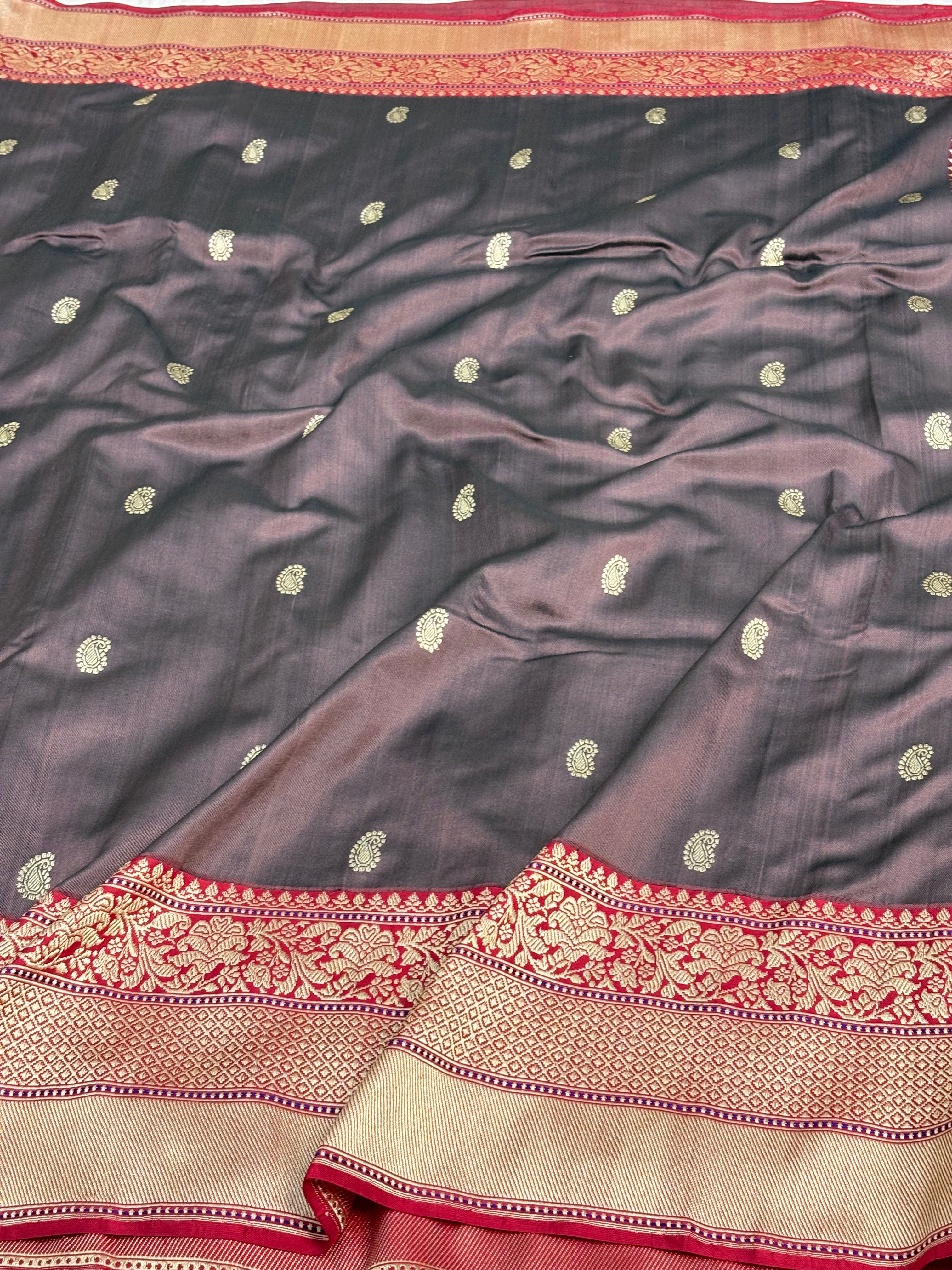 Brown Banarasi Handwoven Pure Katan Silk Iktara Saree