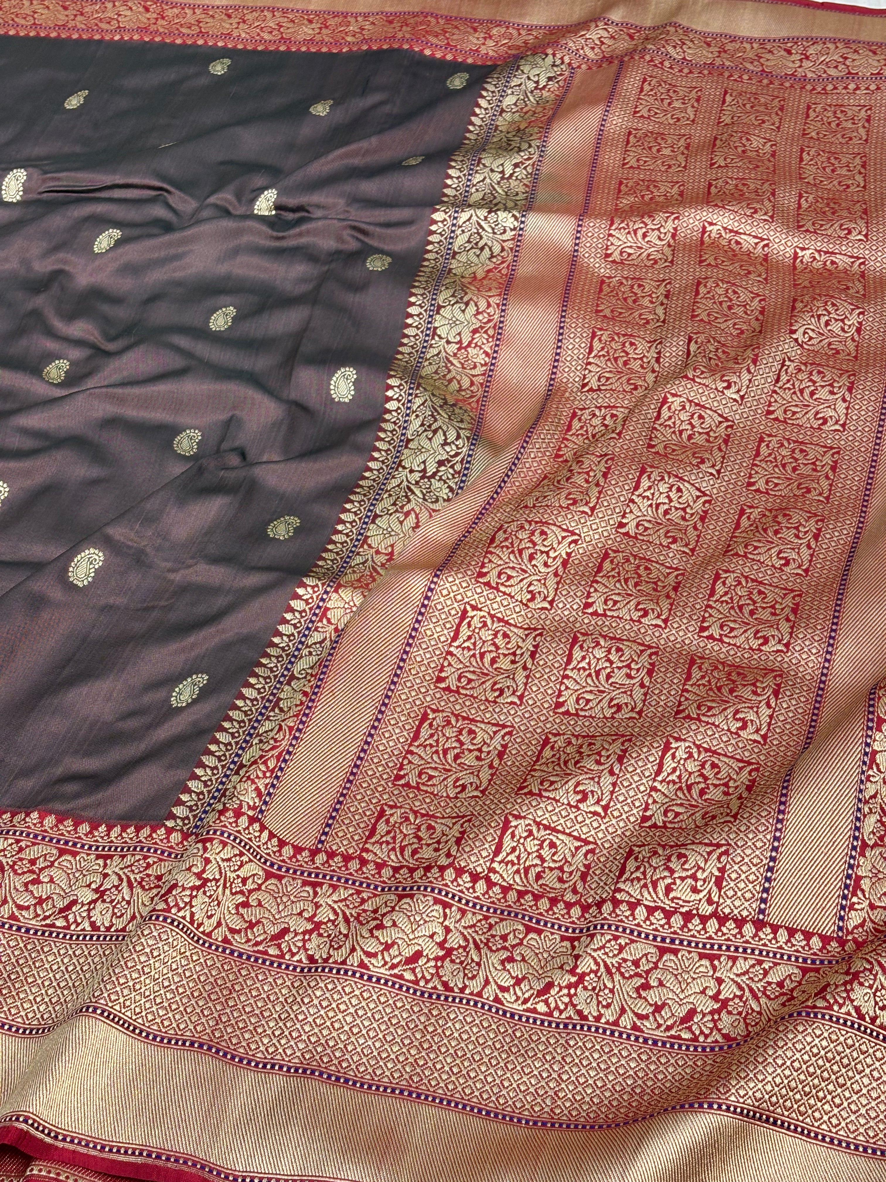 Brown Banarasi Handwoven Pure Katan Silk Iktara Saree