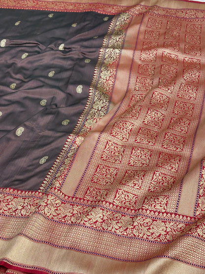 Brown Banarasi Handwoven Pure Katan Silk Iktara Saree