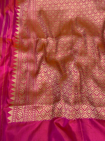 Baby Pink Banarasi Pure Katan Silk Saree with Dark Pink Katan Silk border