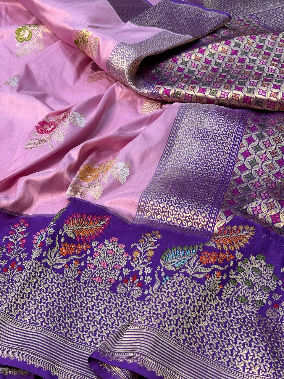 Pink Pure Banarasi Katan Silk Handwoven Saree