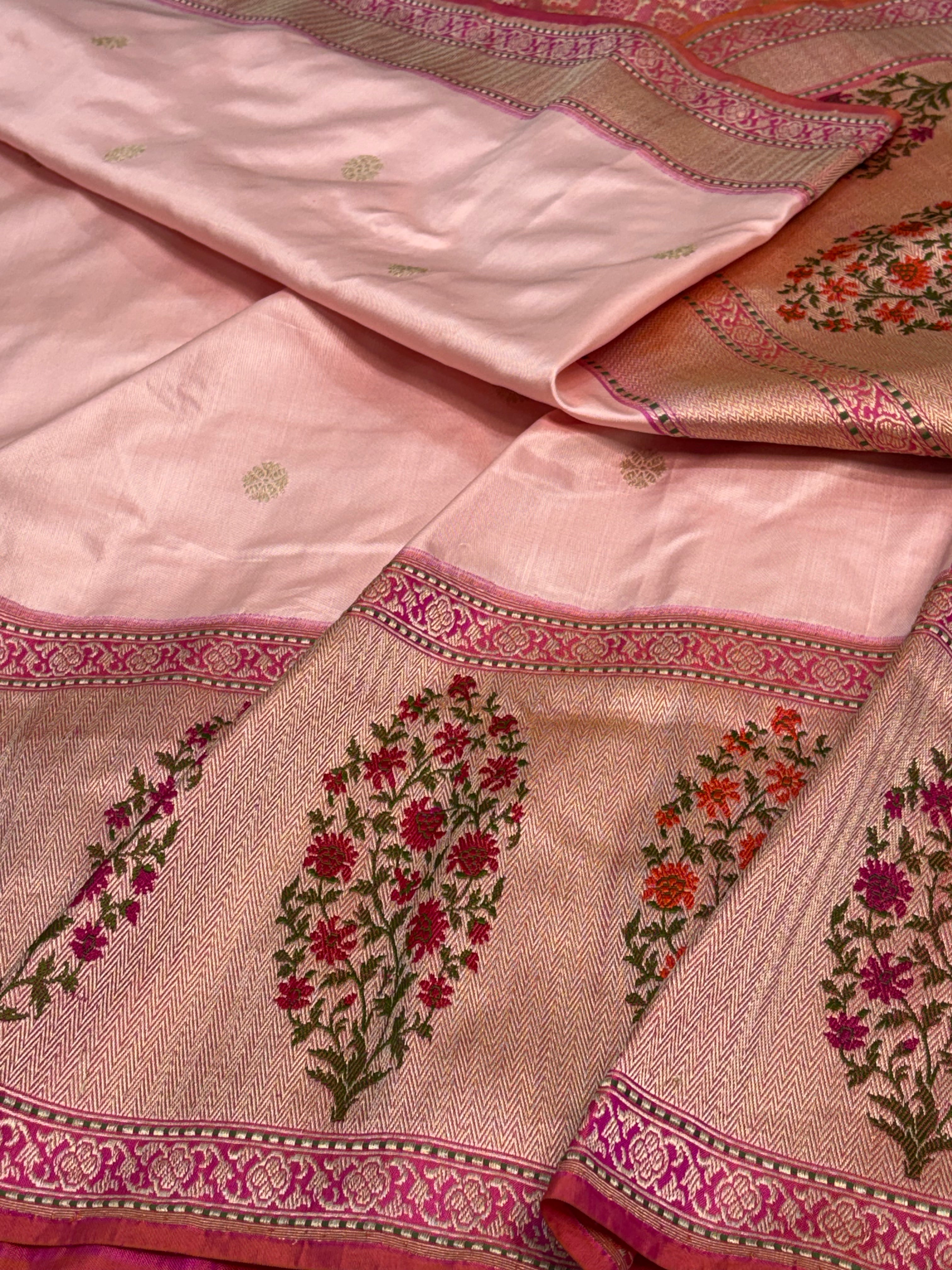 Baby Pink Banarasi Pure Katan Silk Iktara Saree